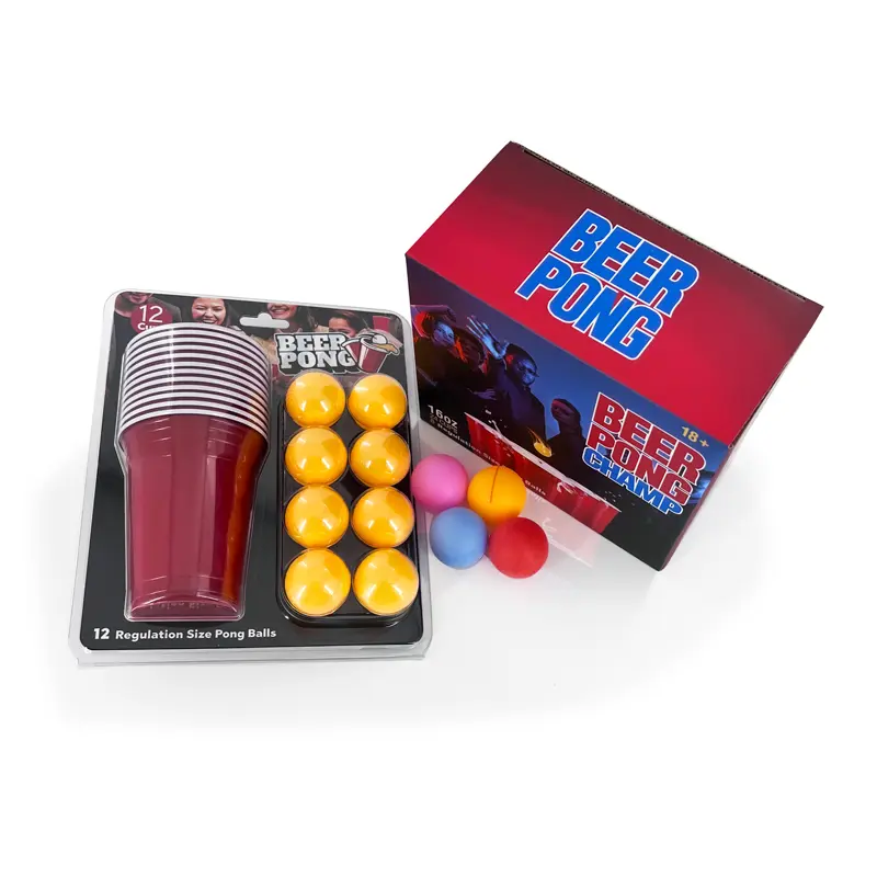 Custom brand beer pong balls 12pcs plastic red blue 16oz plastic cups custom beer pong sets Featured Image