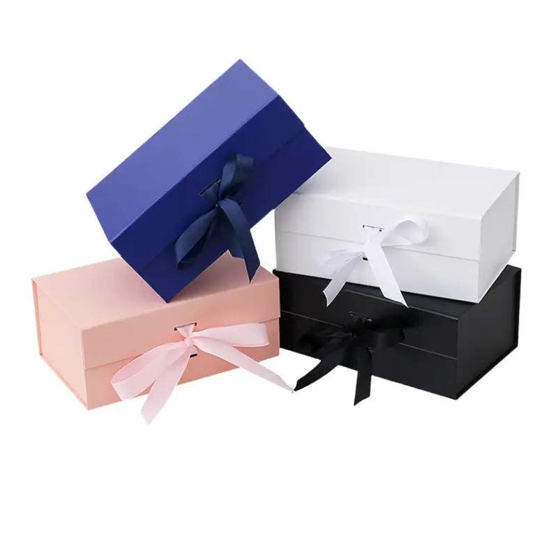 High Quality Customized Size and Color One-piece Hard Folding Gift Box With A Bowknot Ribbon Featured Image