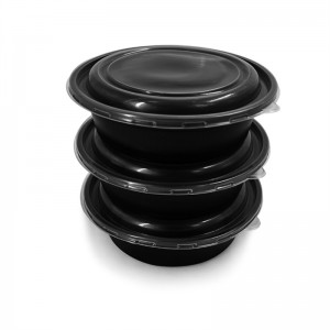Round Plastic Food Container-Black Base/Clear Lid